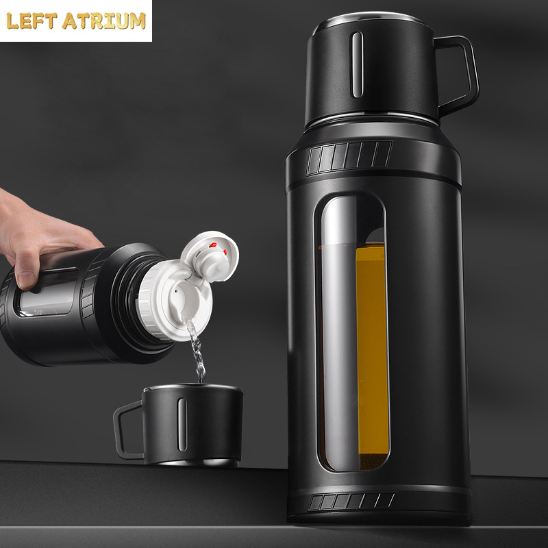 Outdoor Sport Glass Water Bottle - Große 2L Glas-Wasserflasche mit Sieb, Infuser-Filter,